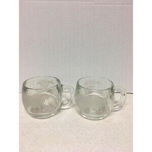 2 Vintage Nestle Nescafe Clear Glass Globe World Coffee Mugs/ Cups 8oz